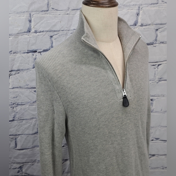Burberry Men's Half Zip Sweater Gray Ribbed Cotton Cashmere Pullover Medium - Picture 1 of 15